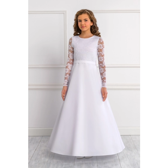 Robe de communion fille avec manches longues en dentelle