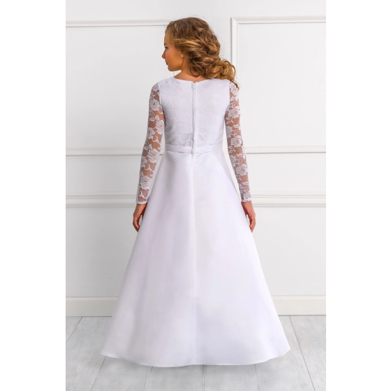 Robe de communion fille avec manches longues en dentelle